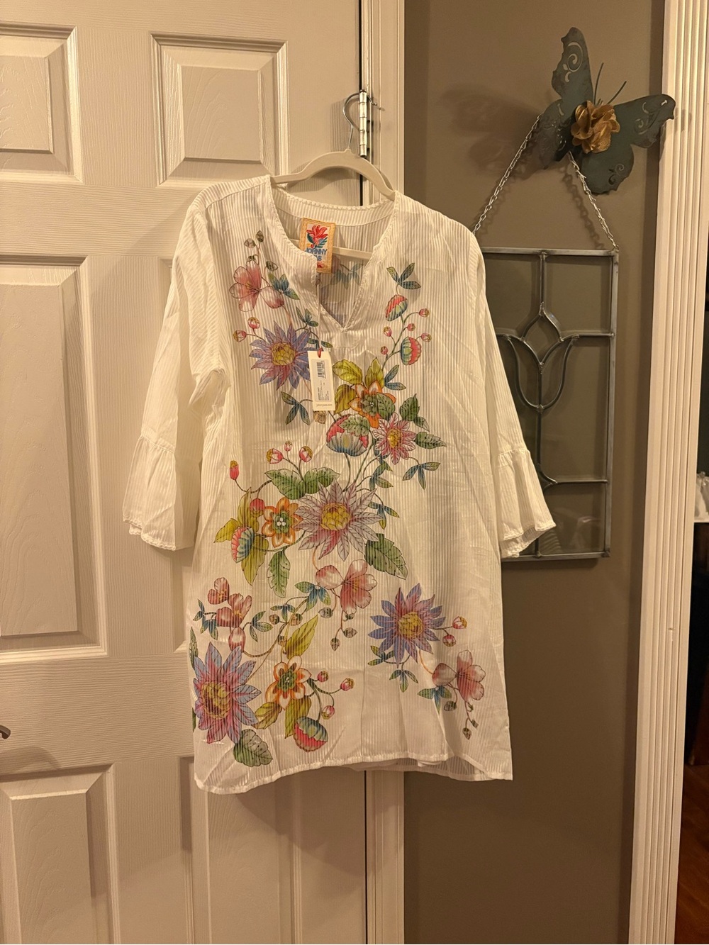 NWT Johnny Was Orlaya Floral Ruffle Sleeve Dress Size L MSRP $268